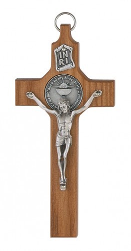 First Communion Walnut Crucifix Cross - Brown