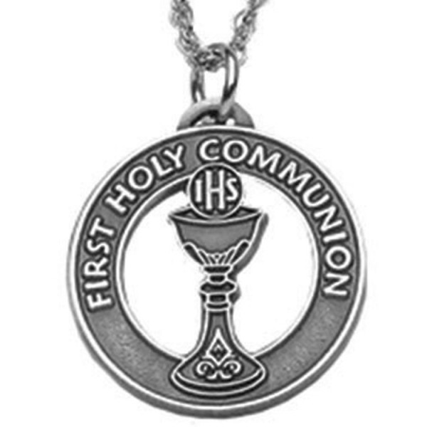 First Holy Communion Pendant Round with Chalice - Silver