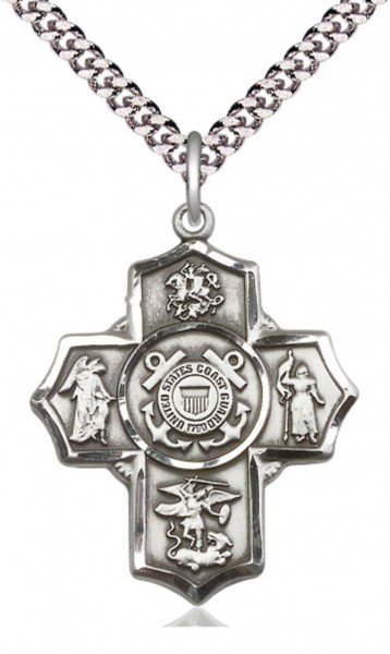Five Way Cross US Coast Guard Necklace - Sterling Silver