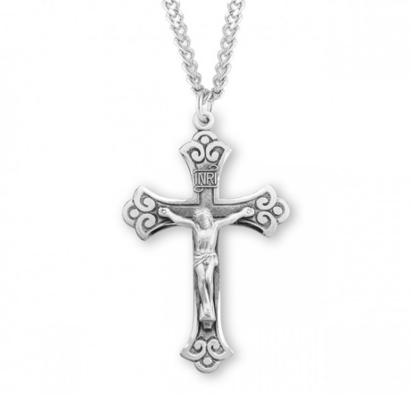 Flare Tip Antique Men's Crucifix Necklace - Sterling Silver