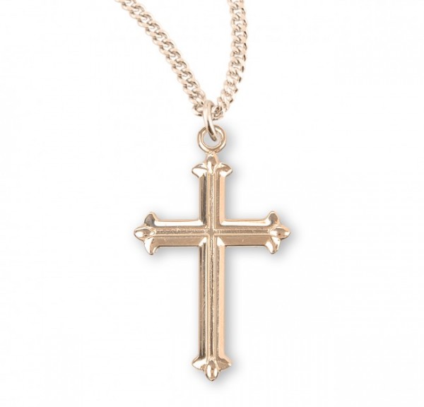 Fleur De Lis Tipped Sterling Silver Cross Necklace - Gold Plated