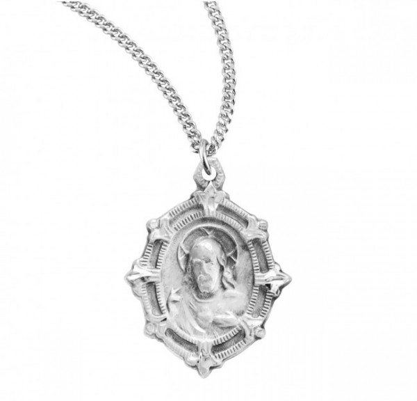 Fleur de Lis Point Scapular Medal Sterling Silver Necklace - Sterling Silver