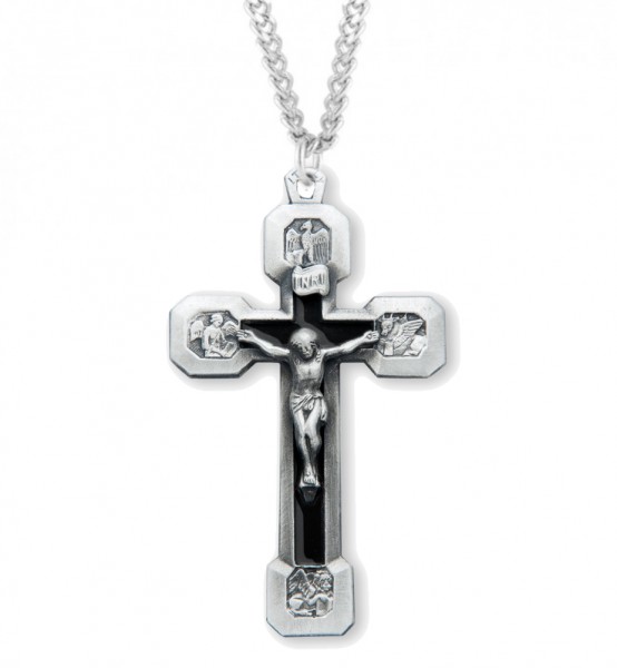 Four Evangelist Men's Crucifix Necklace - Sterling Silver