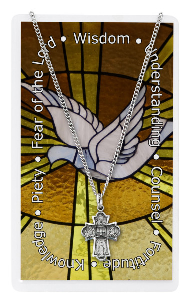 Four Way Pewter Pendant with Confirmation Prayer Card - Silver