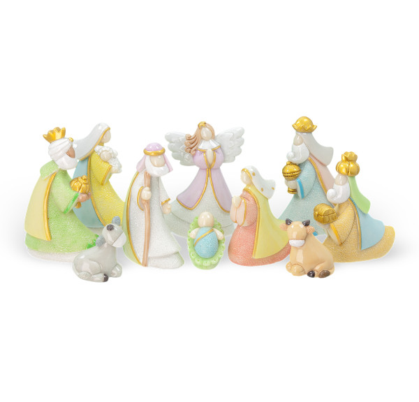 Frosted Resin Nativity Set 10 pc - Multi-Color