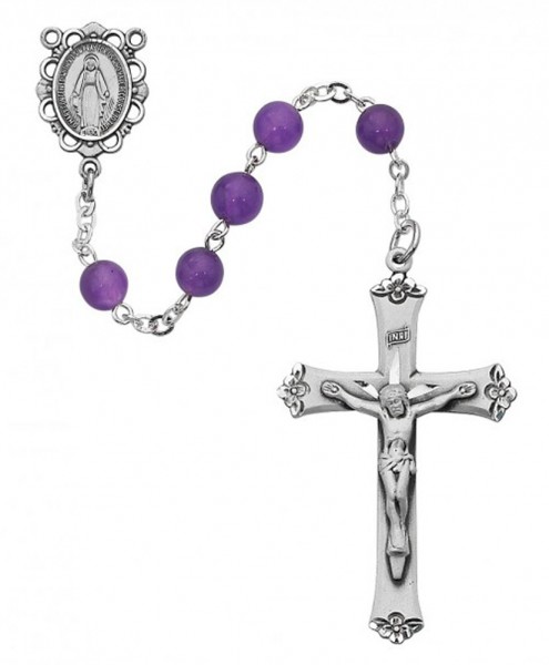 Genuine Amethyst Rosary with Open Cut centerpiece - Amethyst