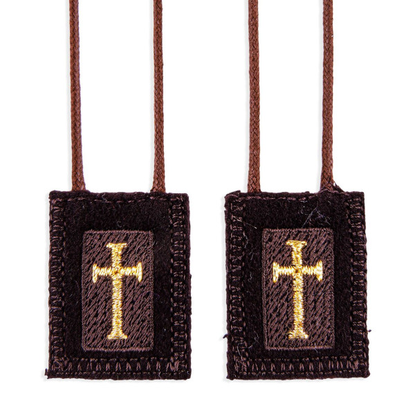 Genuine Brown Wool Scapular with Latin Cross - Brown
