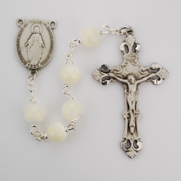 Genuine Mother of Pearl Rosary - 8mm - White