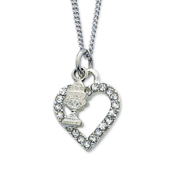 Girls Chalice Charm with Crystal Heart Necklace - Clear