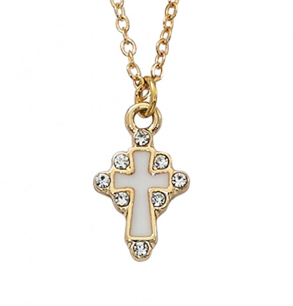 Girls Gold Tone White Enamel Cross Necklace - White | Gold