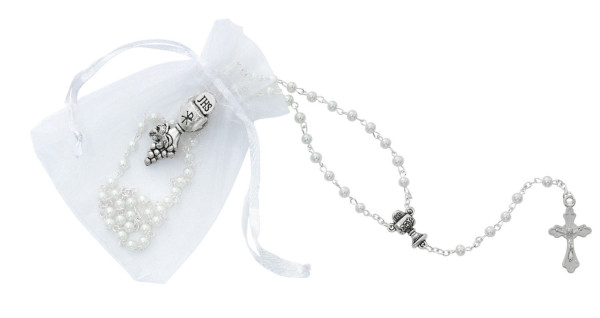 Girls Pin and Rosary First Communion Gift Set - White