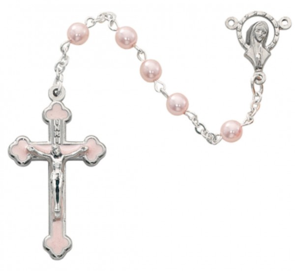 Girl's Pink Enamel Rosary - Pink