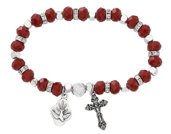Girls Red Matt Bead Confirmation Rosary Bracelet - Red | Silver