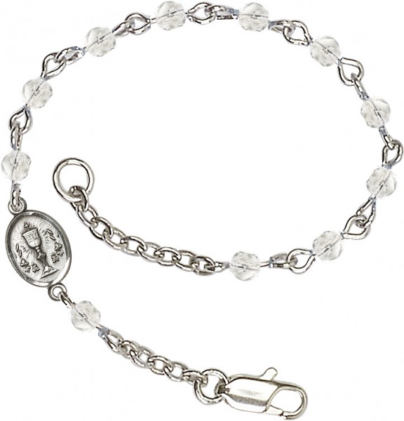 Girls Silver Chalice First Communion Bracelet 4mm Crystal Beads - Crystal