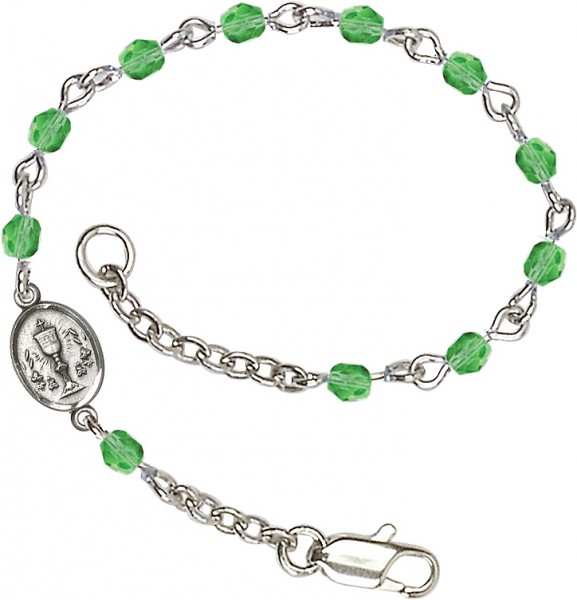 Girls Silver Chalice First Communion Bracelet 4mm Crystal Beads - Peridot