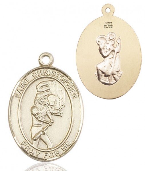 Girl's St. Christopher Softball Medal - 14K Solid Gold