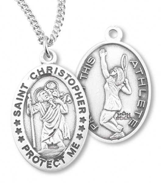 Women's St. Christopher Tennis Medal Sterling Silver - Sterling Silver