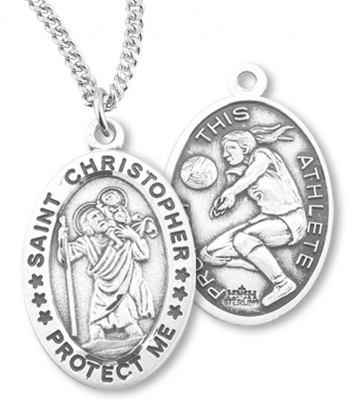 Women's St. Christopher Volleyball Medal Sterling Silver - Sterling Silver