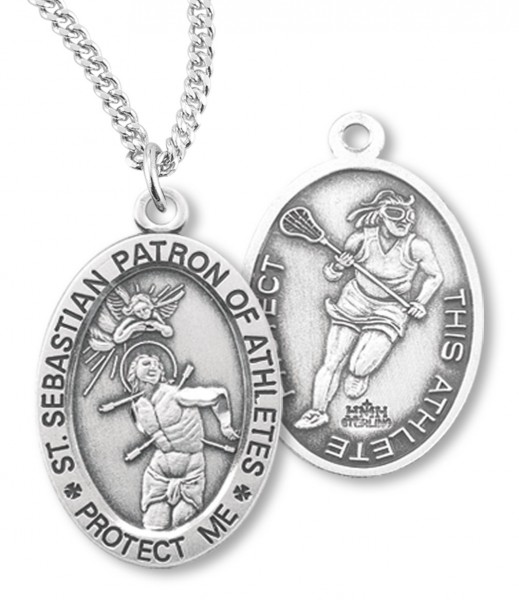 Girl's St. Sebastian Lacrosse Medal Sterling Silver - Sterling Silver