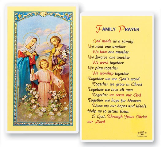 God Made Us A Family Laminated Prayer Card - 1 Prayer Card .99 each
