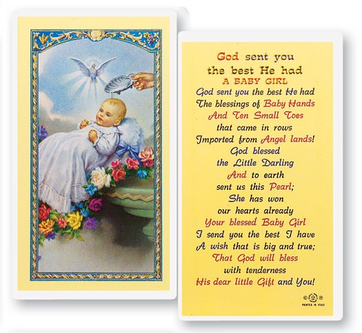 God Send You The Best for Girl Laminated Prayer Card - 1 Prayer Card .99 each