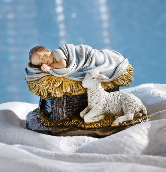 God's Gift of Love Baby Jesus and Lamb Figurine - Full Color