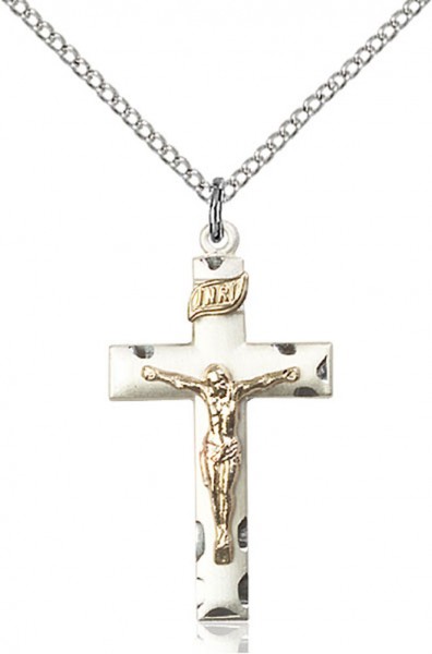 Women's Straight Edge Crucifix Medal Two Tone - Gold | Silver
