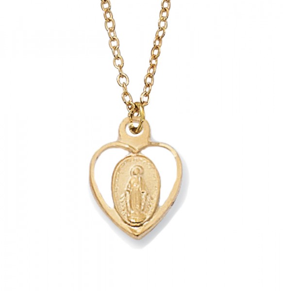 Youth Heart Shaped Miraculous Medal - Gold Tone