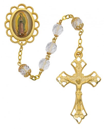 Gold Plated Our Lady of Guadalupe Rosary - Crystal