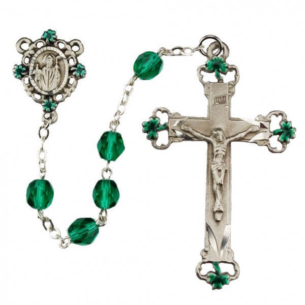 Green Enameled Shamrock Rosary - Green