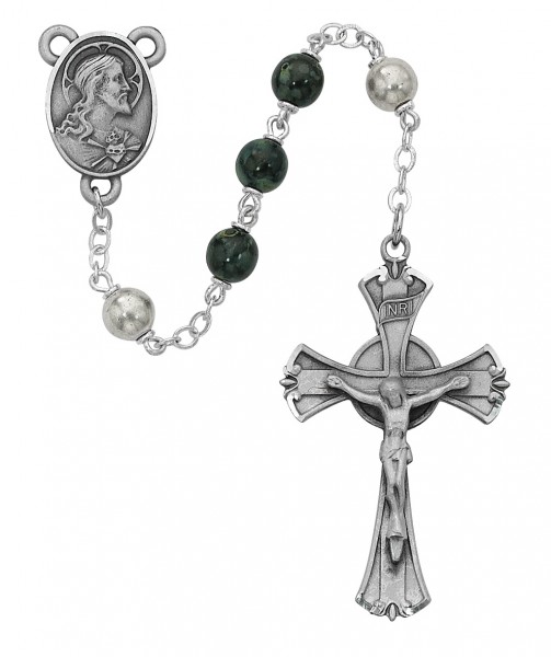 Green and Black Swirl Glass Rosary - Green