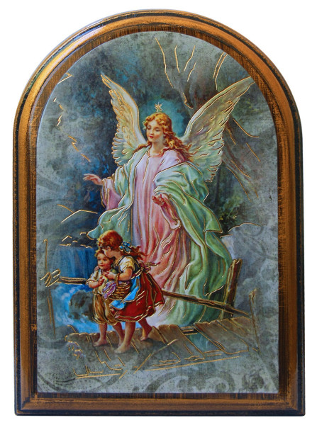 Guardian Angel 3.75x5.25 Arched Wood Plaque - Full Color