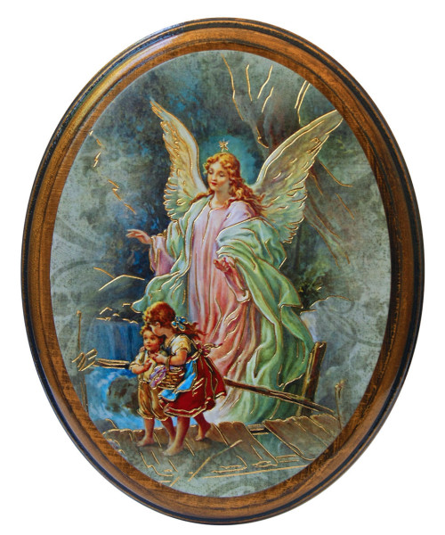 Guardian Angel 4x5 Oval Wood Plaque - Full Color