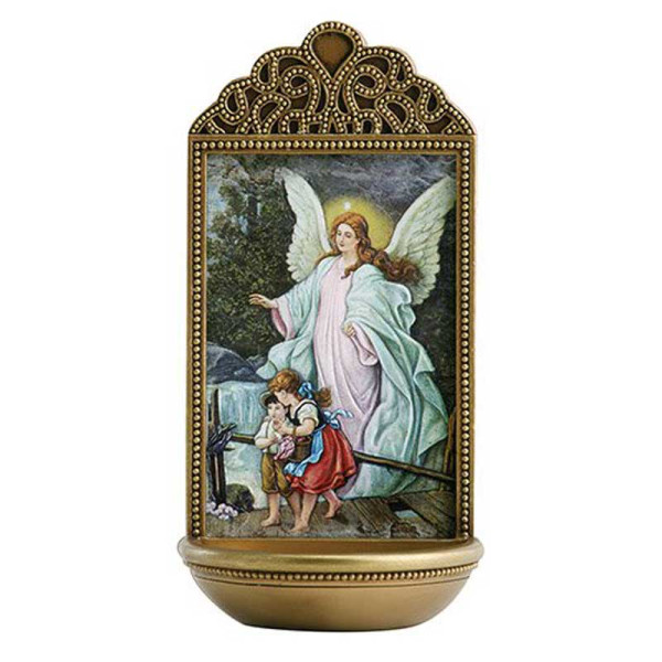 Guardian Angel 6&quot; Holy Water Font - Full Color
