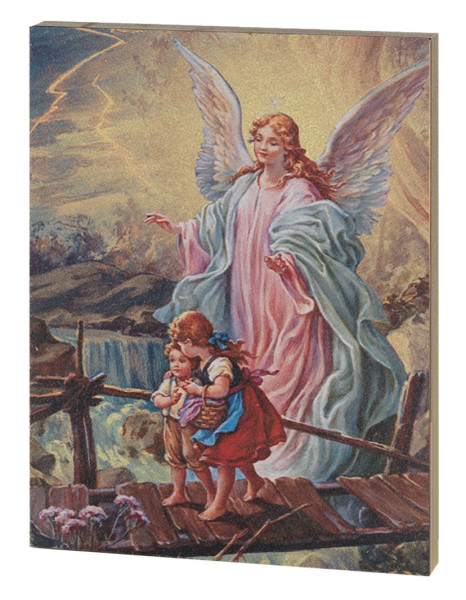 Guardian Angel Embossed Wood Plaque - Full Color