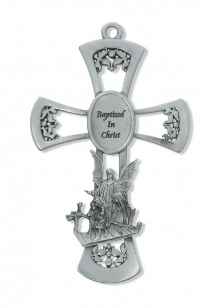 Guardian Angel Pewter Cross - 6&quot; - Silver