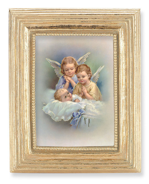 Guardian Angels with Sleeping Baby 2.5x3.5 Print Under Glass - Gold