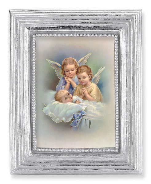 Guardian Angels with Sleeping Baby 2.5x3.5 Print Under Glass - Silver