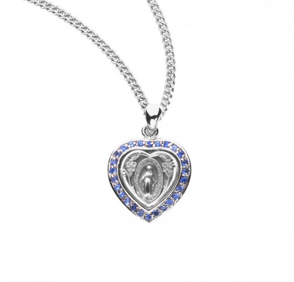 Heart Crystal Cubic Zirconia Miraculous Medal - Blue | Silver