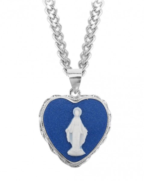 Heart-Shape Cameo with Miraculous Medal - Blue | Silver
