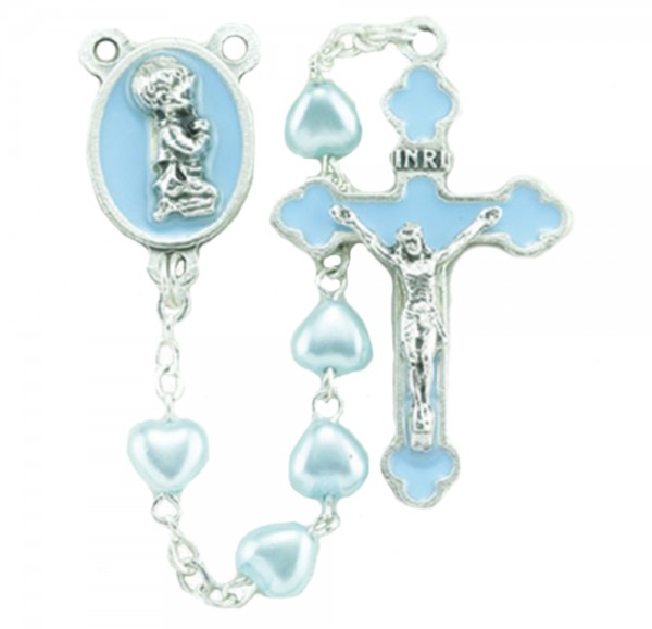 Heart Shaped Blue Glass Bead Baby Rosary - Blue