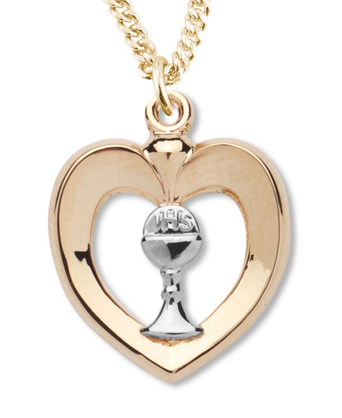 Heart Shaped Pendant with Chalice Centerpiece - Two-Tone Gold