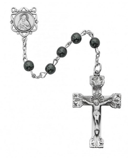 Hematite 5mm Rosary with Jesus Centerpiece - Silver