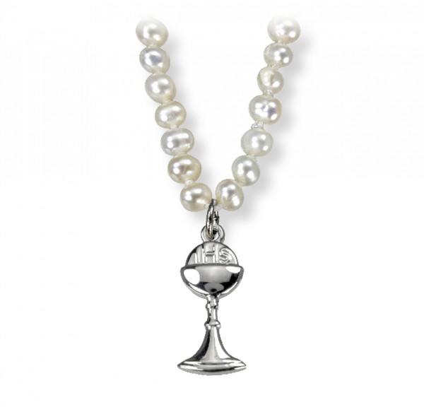 High Polish Chalice and Pearl Necklace - Sterling Silver
