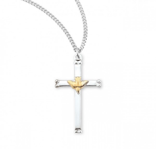 High Polish Cross Pendant with Holy Spirit Center - Two-Tone
