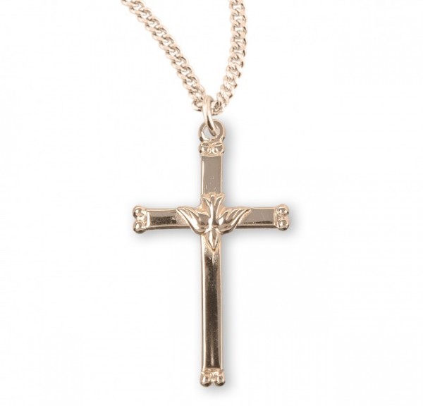 High Polish Cross Pendant with Holy Spirit Center - Gold Plated