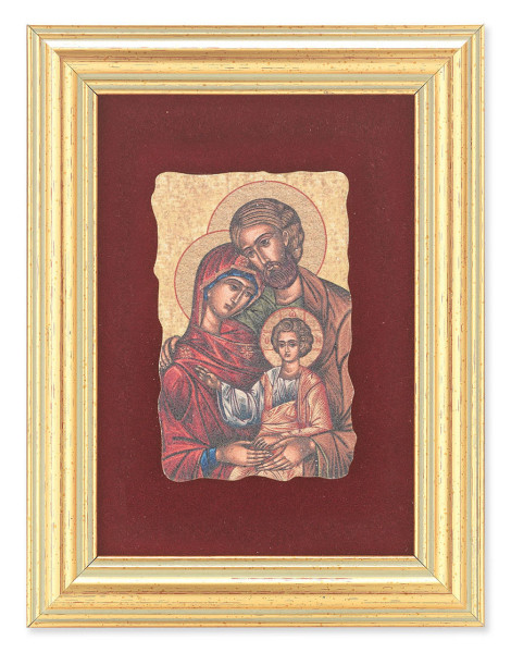 Holy Family Icon 5x6.5 Velvet Back Gold Frame - Red