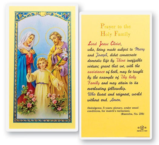 Holy Family Laminated Prayer Card - 1 Prayer Card .99 each