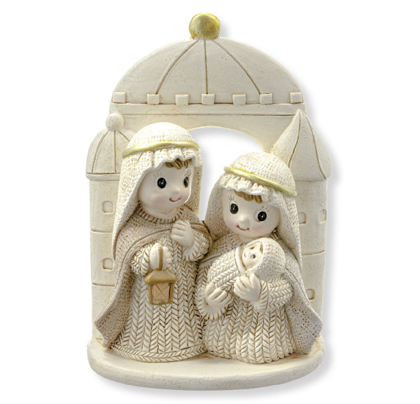 Holy Family Yarn People with Gold Accents - Cream