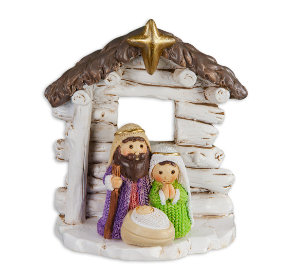 Holy Family Yarn People in Wooden Stable  - Multi-Color